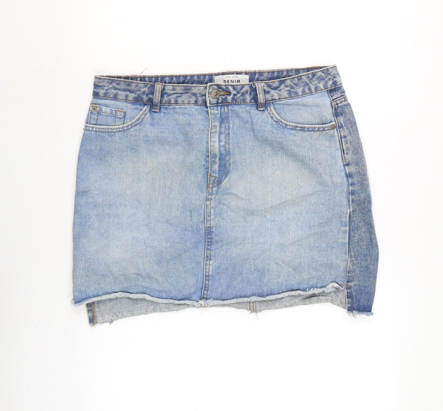 New Look Womens Blue Cotton A-Line Skirt Size 14 Zip - Distressed