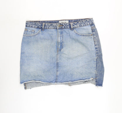 New Look Womens Blue Cotton A-Line Skirt Size 14 Zip - Distressed