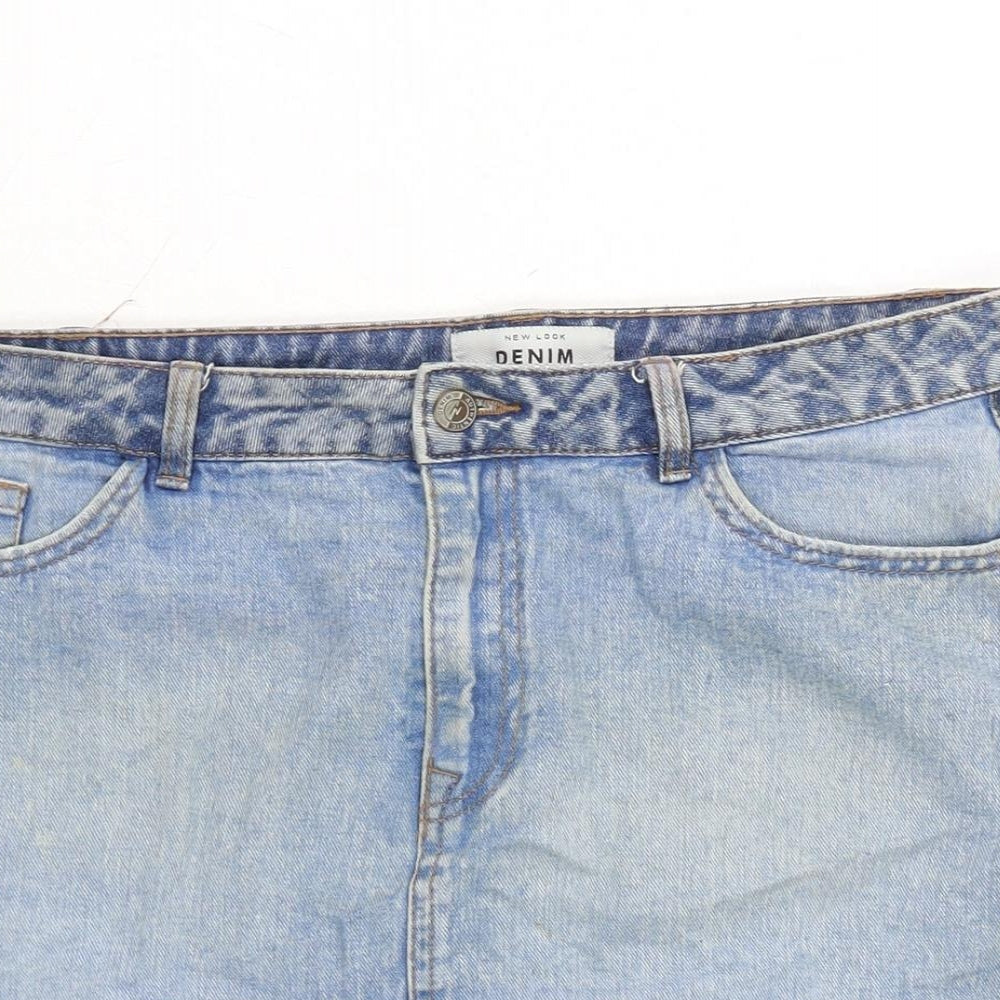 New Look Womens Blue Cotton A-Line Skirt Size 14 Zip - Distressed