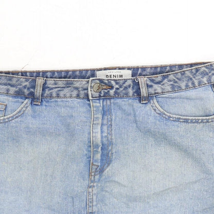 New Look Womens Blue Cotton A-Line Skirt Size 14 Zip - Distressed