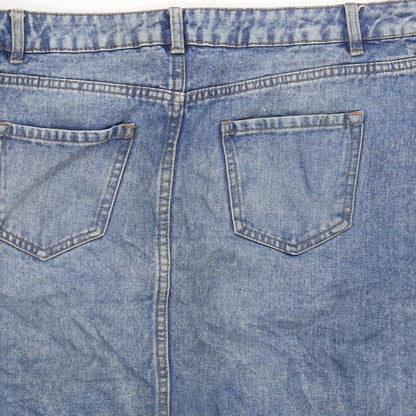 New Look Womens Blue Cotton A-Line Skirt Size 14 Zip - Distressed