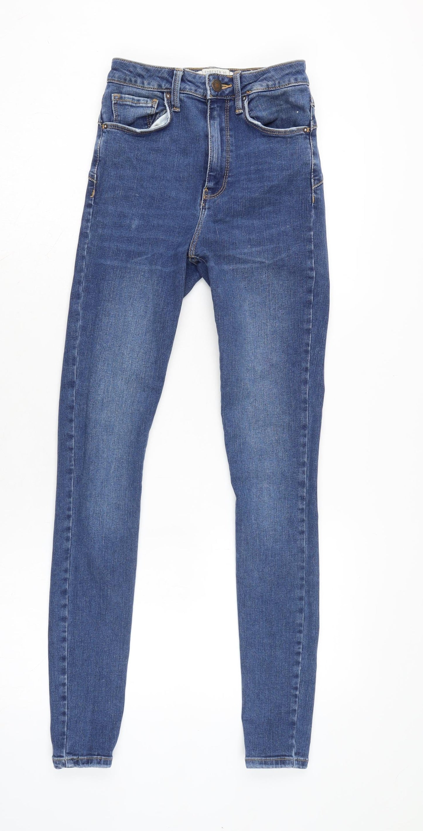 FOREVER 21 Womens Blue Cotton Blend Tapered Jeans Size 4 L30 in Regular Zip