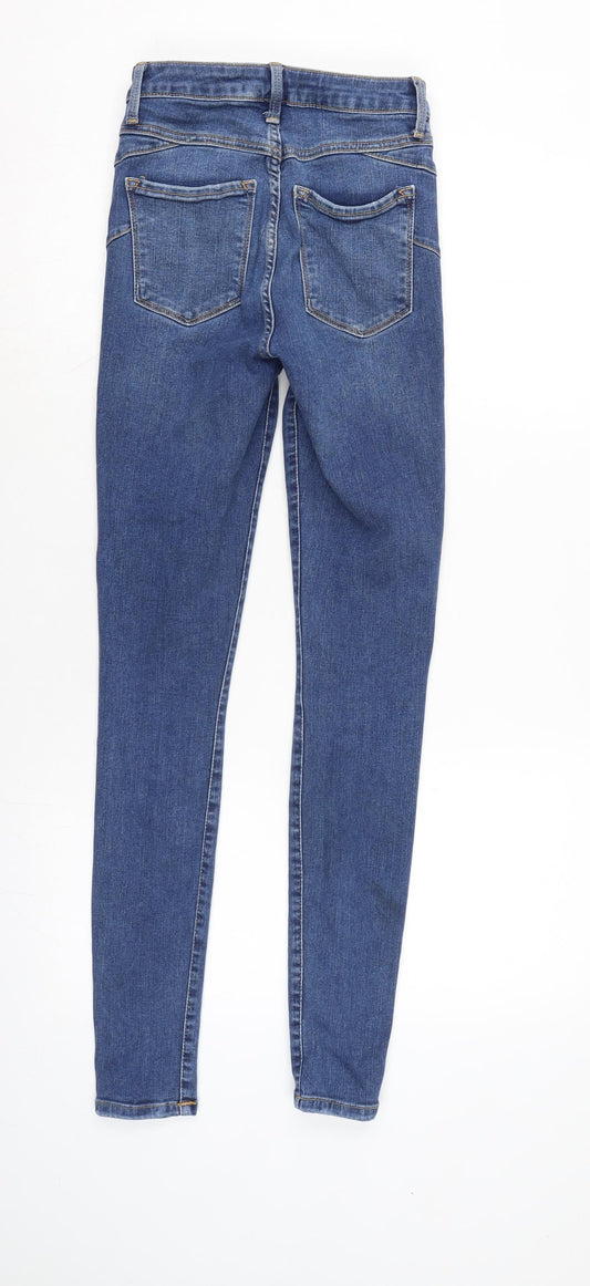 FOREVER 21 Womens Blue Cotton Blend Tapered Jeans Size 4 L30 in Regular Zip
