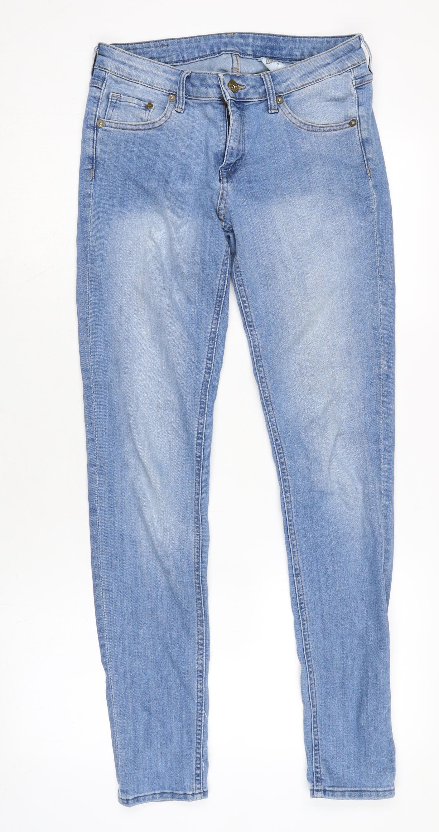 H&M Womens Blue Cotton Blend Tapered Jeans Size 28 in L32 in Regular Zip