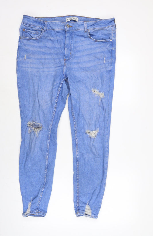 Denim & Co. Womens Blue Cotton Blend Tapered Jeans Size 18 L26 in Regular Zip - Distressed