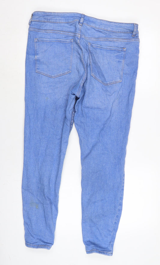 Denim & Co. Womens Blue Cotton Blend Tapered Jeans Size 18 L26 in Regular Zip - Distressed