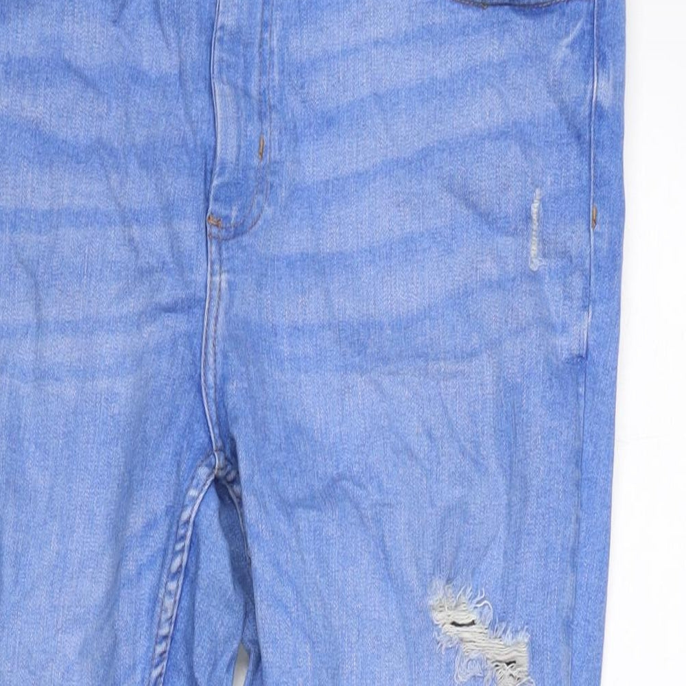 Denim & Co. Womens Blue Cotton Blend Tapered Jeans Size 18 L26 in Regular Zip - Distressed