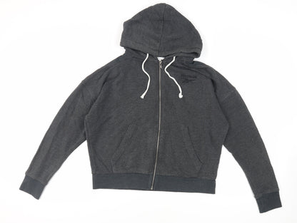 Reebok Womens Grey Cotton Full Zip Hoodie Size M Zip - Logo