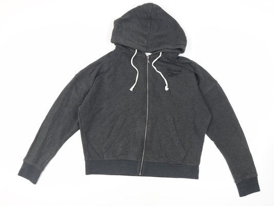 Reebok Womens Grey Cotton Full Zip Hoodie Size M Zip - Logo