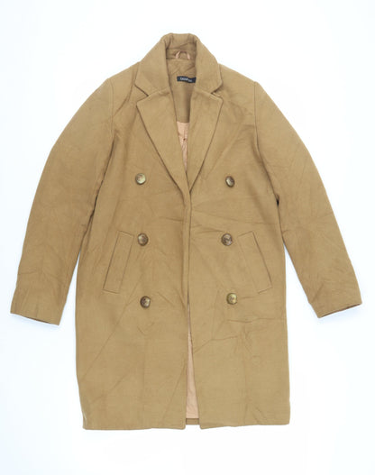 Boohoo Womens Beige Overcoat Coat Size 8 Button