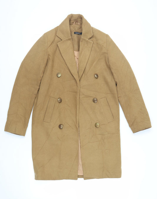 Boohoo Womens Beige Overcoat Coat Size 8 Button