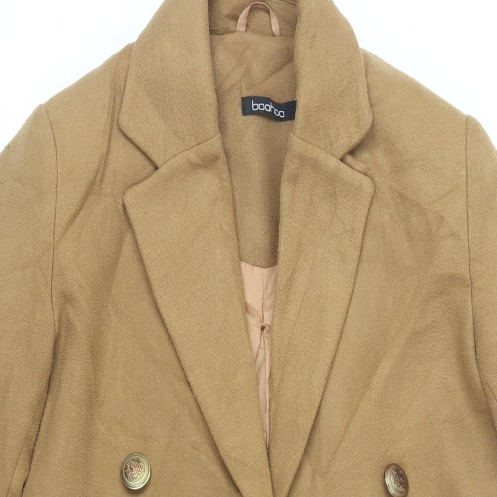 Boohoo Womens Beige Overcoat Coat Size 8 Button