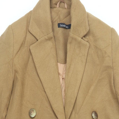 Boohoo Womens Beige Overcoat Coat Size 8 Button