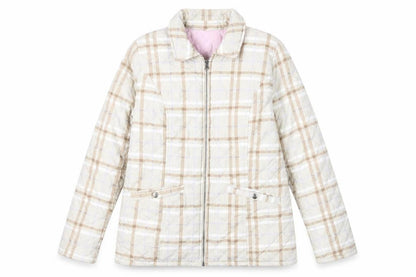 Damart Womens Beige Plaid Quilted Jacket Size 14 Zip - Reversible