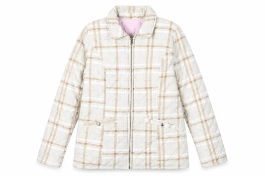 Damart Womens Beige Plaid Quilted Jacket Size 14 Zip - Reversible