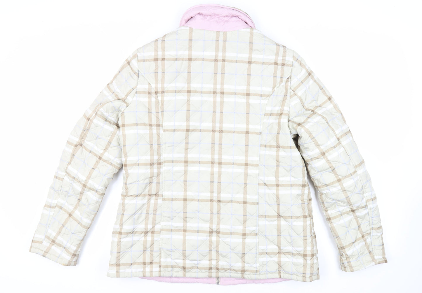 Damart Womens Beige Plaid Quilted Jacket Size 14 Zip - Reversible