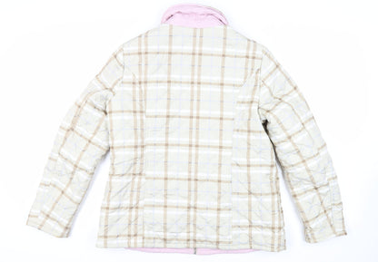 Damart Womens Beige Plaid Quilted Jacket Size 14 Zip - Reversible