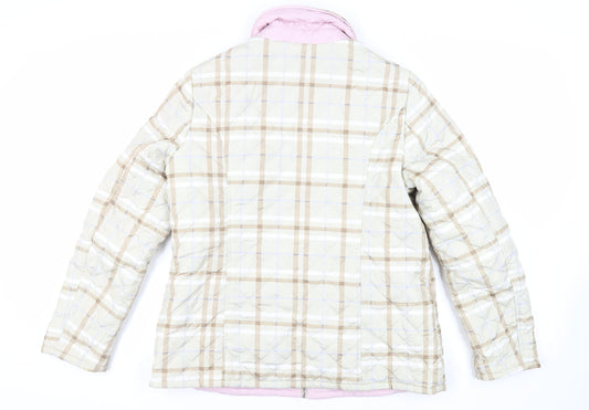 Damart Womens Beige Plaid Quilted Jacket Size 14 Zip - Reversible