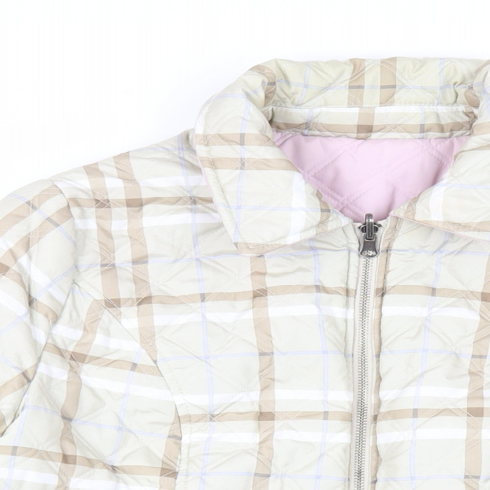 Damart Womens Beige Plaid Quilted Jacket Size 14 Zip - Reversible