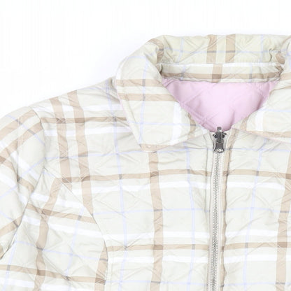 Damart Womens Beige Plaid Quilted Jacket Size 14 Zip - Reversible