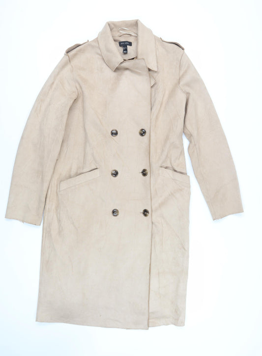 New Look Womens Beige Overcoat Coat Size 16 Button - Suede Effect