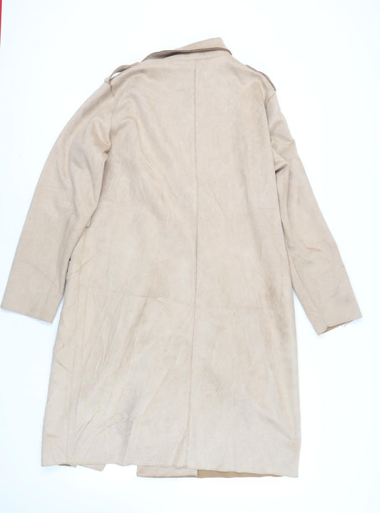 New Look Womens Beige Overcoat Coat Size 16 Button - Suede Effect