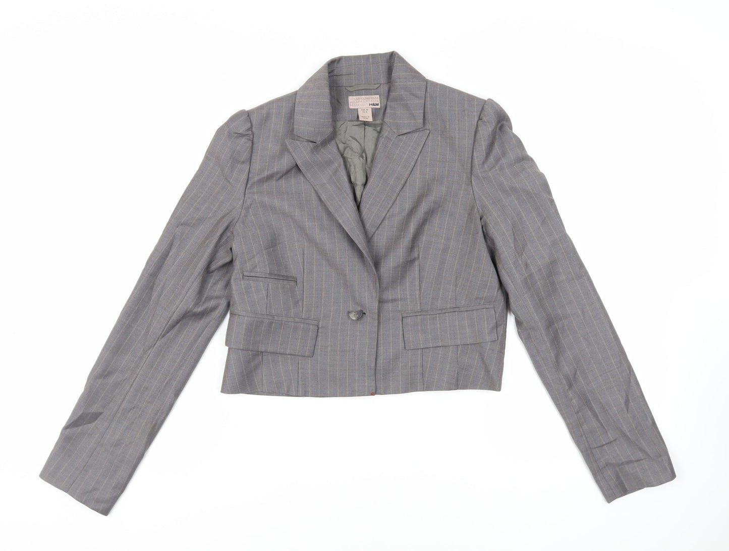 H&M Womens Grey Striped Jacket Blazer Size 10