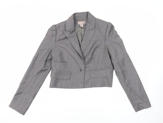 H&M Womens Grey Striped Jacket Blazer Size 10
