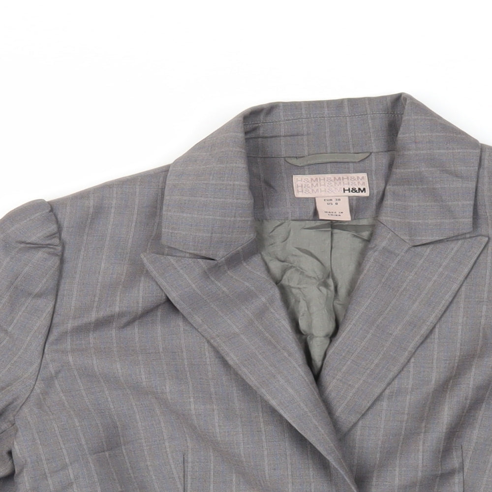H&M Womens Grey Striped Jacket Blazer Size 10