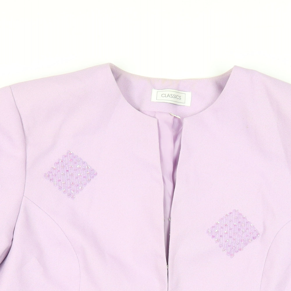Classics Womens Purple Jacket Blazer Size 12 Hook & Eye - Embellished