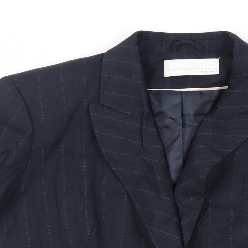 AMARANTO Womens Blue Striped Jacket Blazer Size 16 Button