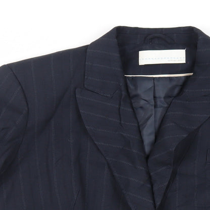AMARANTO Womens Blue Striped Jacket Blazer Size 16 Button
