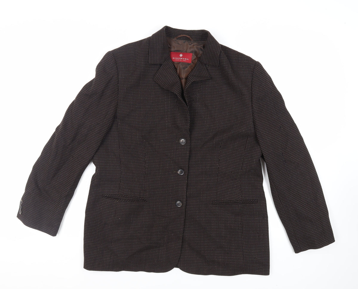 Dinomoda Womens Brown Geometric Jacket Blazer Size 16 Button