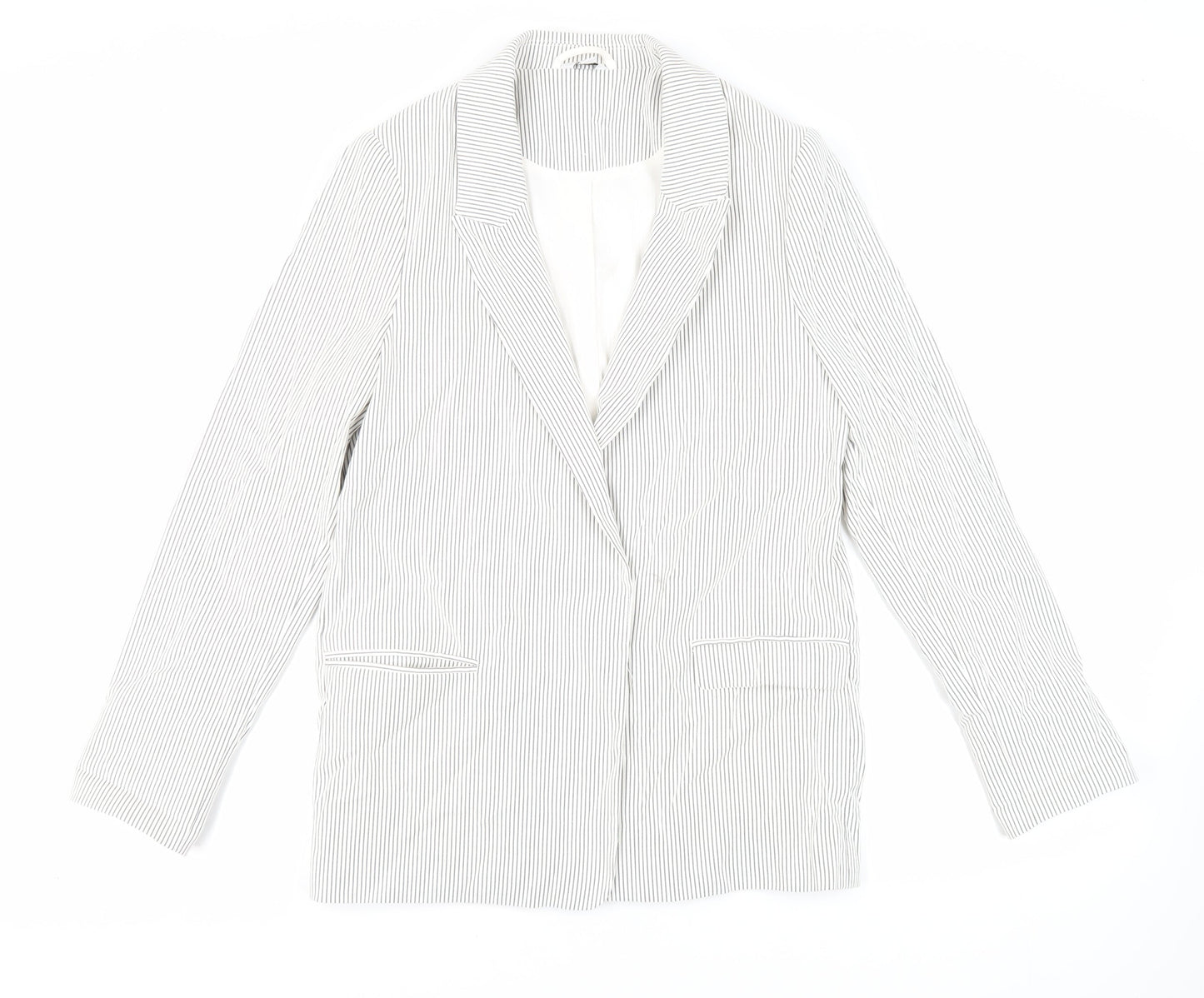 M&Co Womens White Striped Jacket Blazer Size 12 - Open