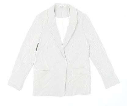 M&Co Womens White Striped Jacket Blazer Size 12 - Open