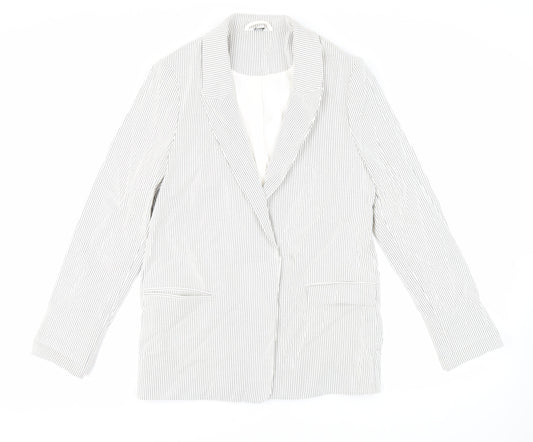 M&Co Womens White Striped Jacket Blazer Size 12 - Open