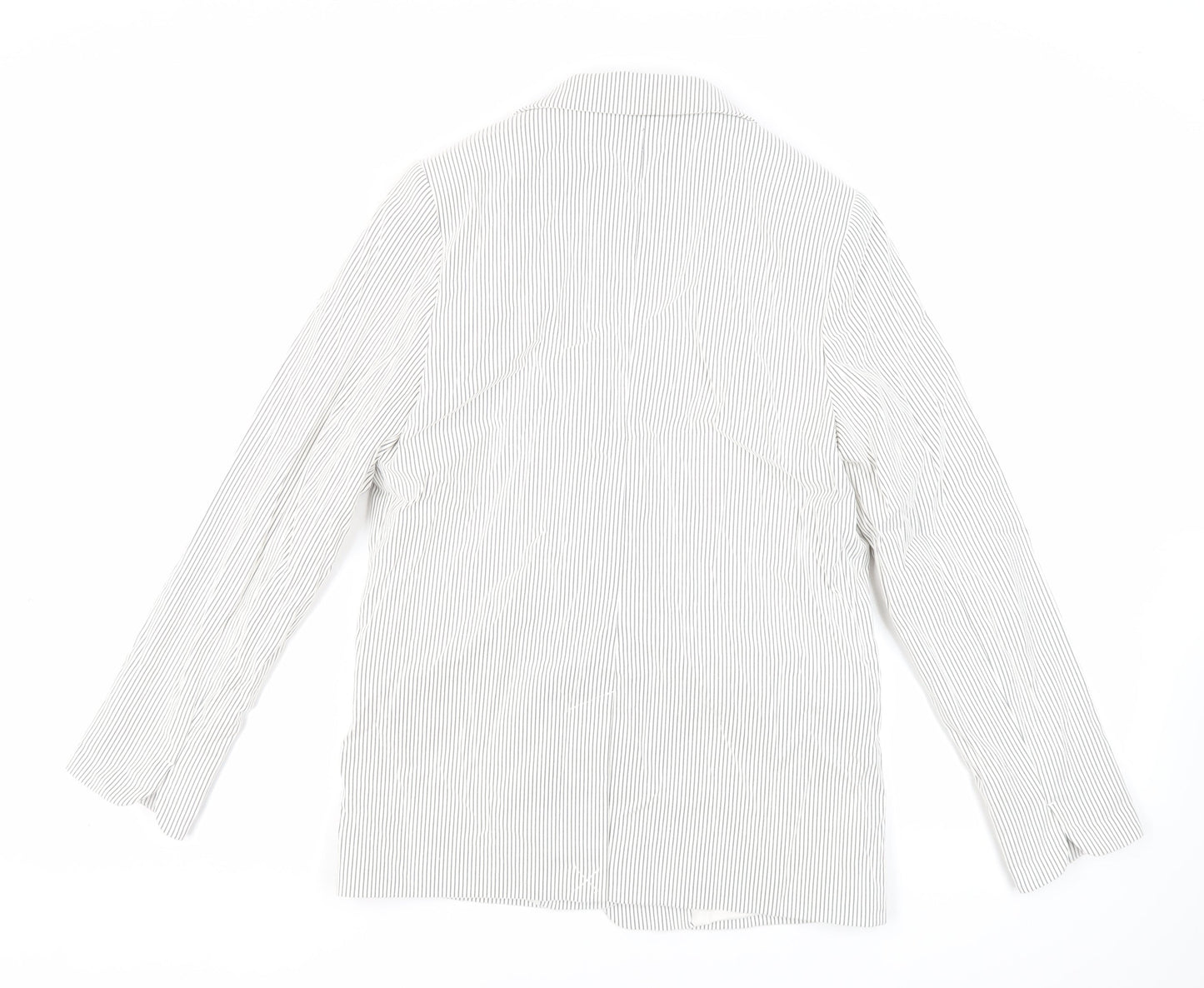 M&Co Womens White Striped Jacket Blazer Size 12 - Open