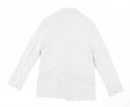 M&Co Womens White Striped Jacket Blazer Size 12 - Open