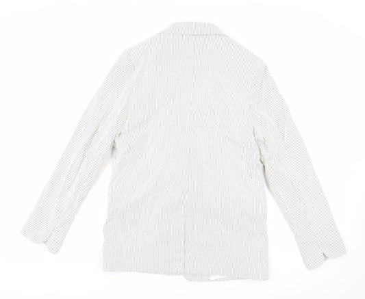 M&Co Womens White Striped Jacket Blazer Size 12 - Open