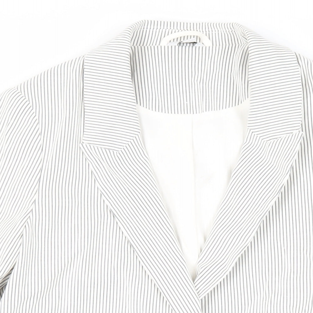 M&Co Womens White Striped Jacket Blazer Size 12 - Open