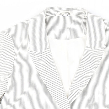 M&Co Womens White Striped Jacket Blazer Size 12 - Open