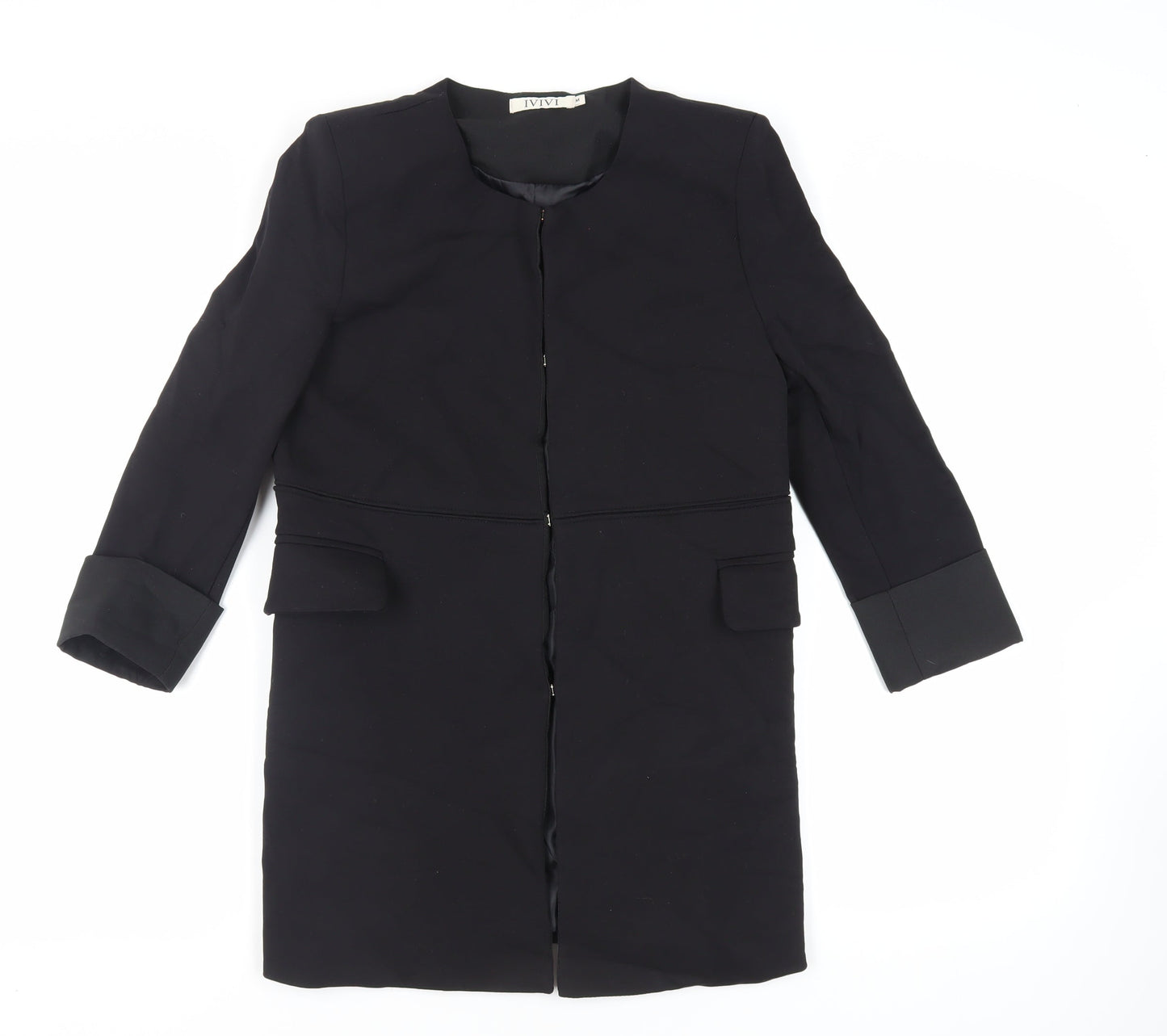 IVIVI Womens Black Overcoat Coat Size M Hook & Eye - Lightweight