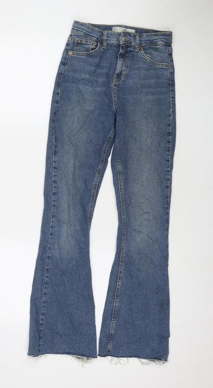 Topshop Womens Blue Cotton Flared Jeans Size 26 in L32 in Regular Zip