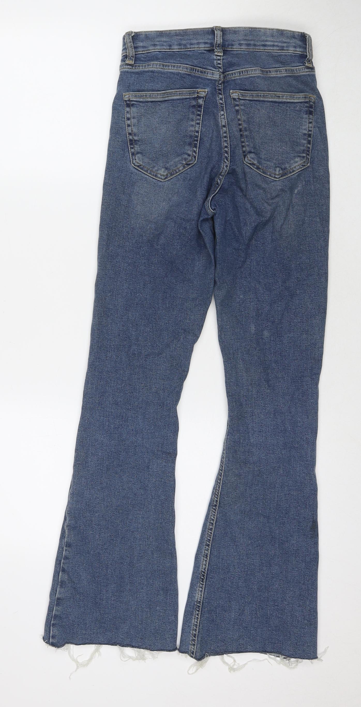 Topshop Womens Blue Cotton Flared Jeans Size 26 in L32 in Regular Zip
