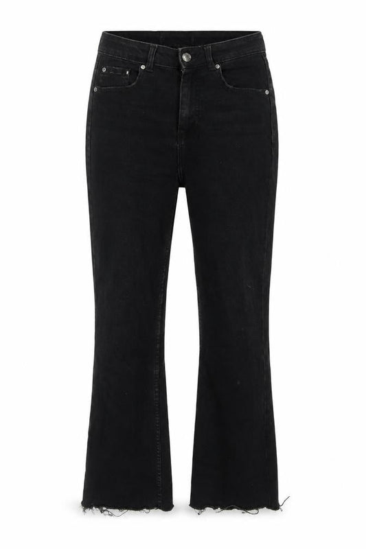 Front view of Denim & Co. women’s black cotton straight jeans, size UK 10, 27-inch leg regular zip
