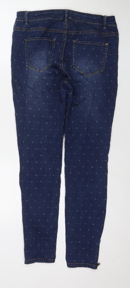 TU Womens Blue Cotton Skinny Jeans Size 12 L30 in Regular Zip - Cut Out Detail