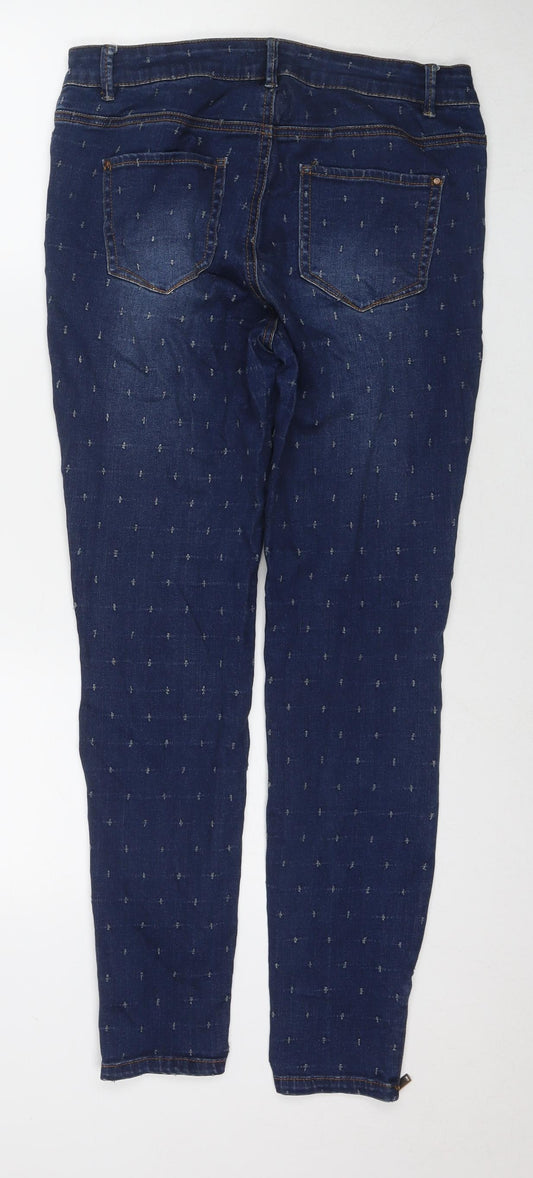 TU Womens Blue Cotton Skinny Jeans Size 12 L30 in Regular Zip - Cut Out Detail