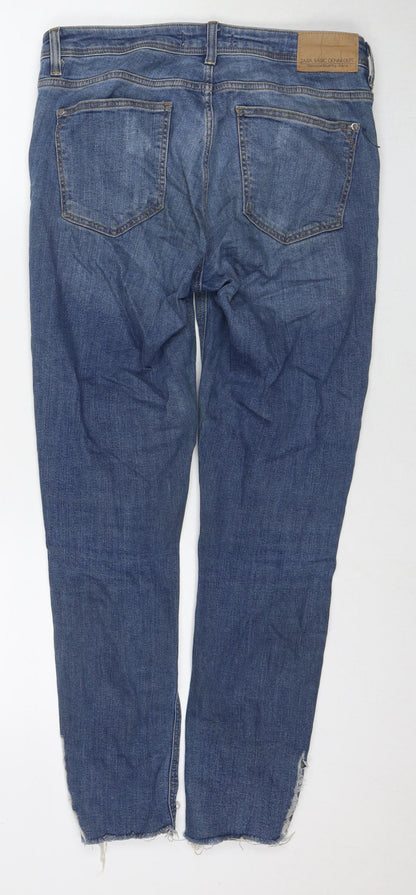 Zara Womens Blue Cotton Skinny Jeans Size 10 L27 in Regular Zip - Pearl Detail