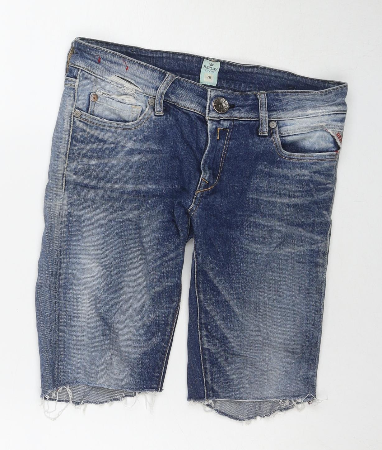 Replay Mens Blue Cotton Bermuda Shorts Size 28 in L9 in Regular Zip - Customized Shorts