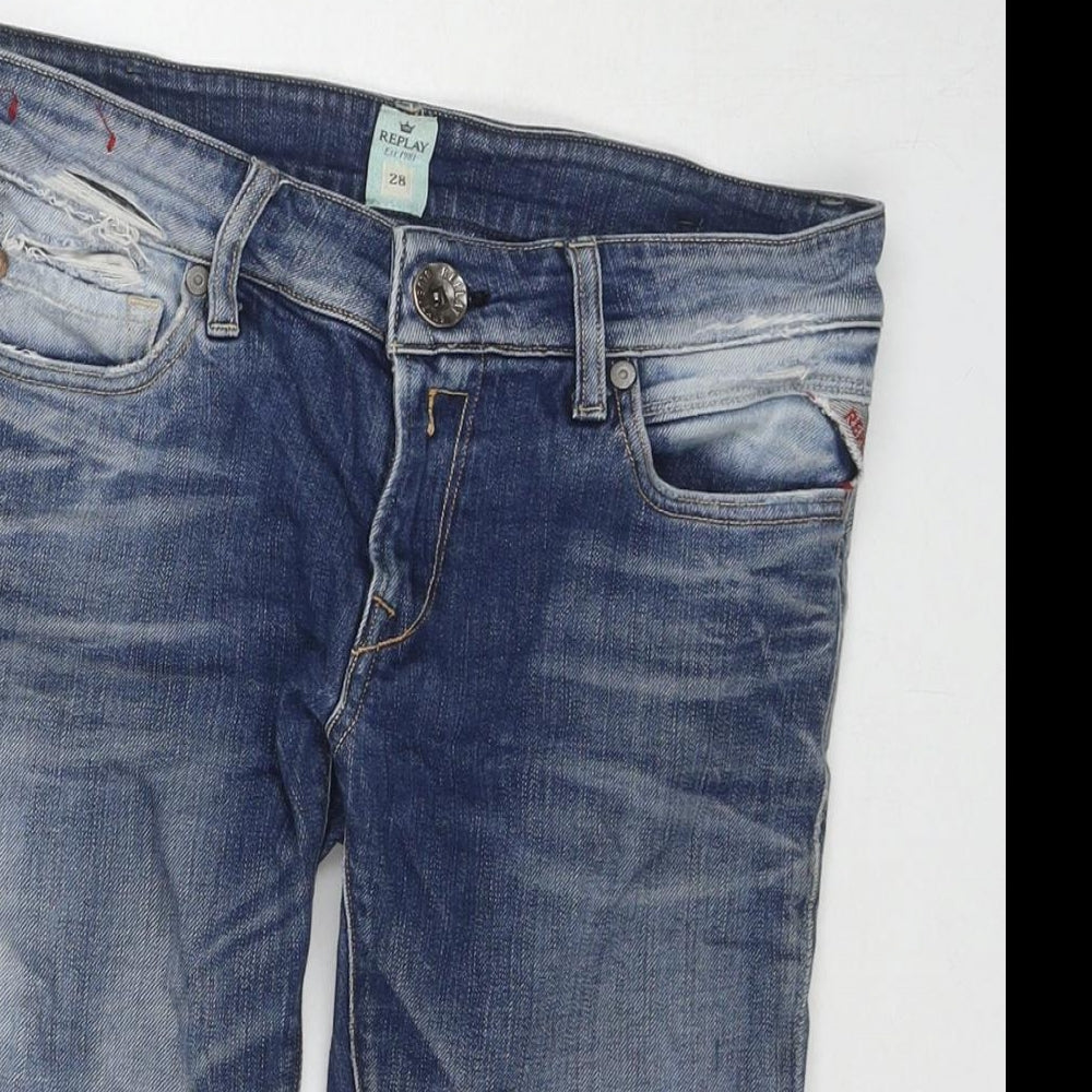 Replay Mens Blue Cotton Bermuda Shorts Size 28 in L9 in Regular Zip - Customized Shorts